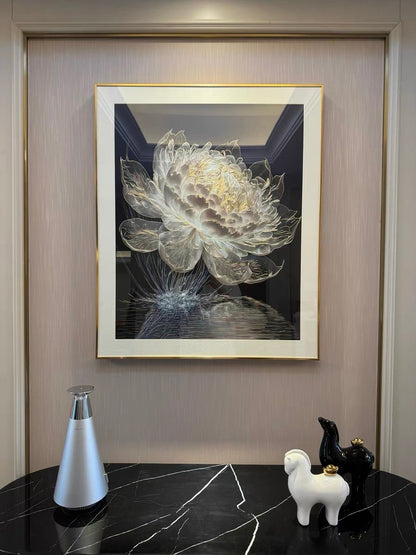 Elegant Hand-Engraved Copper Water Lily Art – Luxe Shadow & Light Decorative Wall Hanging for Living Room, Dining Room, Foyer, and Hallway