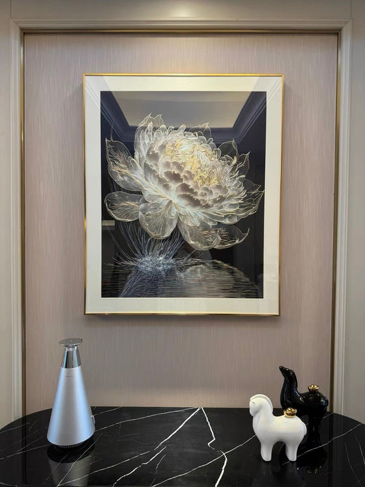 Elegant Hand-Engraved Copper Water Lily Art – Luxe Shadow & Light Decorative Wall Hanging for Living Room, Dining Room, Foyer, and Hallway