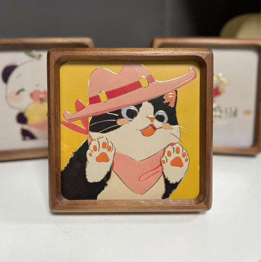 Adorable Kitten Copper Relief Sculpture – Exquisite Hand-Engraved Artisan Craft for Desk or Tabletop, Perfect Gift for Housewarming or Birthdays