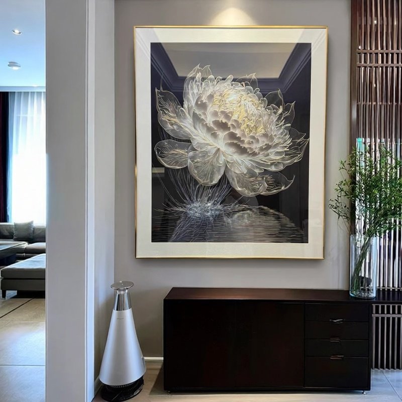 Elegant Hand-Engraved Copper Water Lily Art – Luxe Shadow & Light Decorative Wall Hanging for Living Room, Dining Room, Foyer, and Hallway
